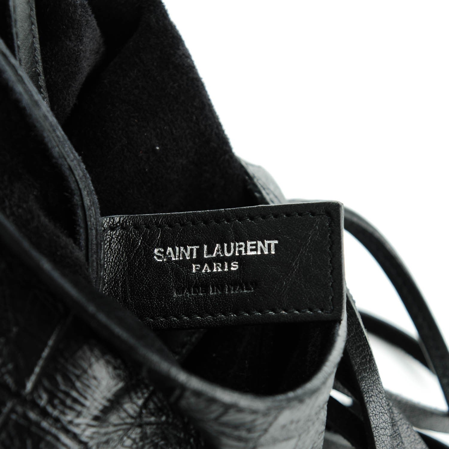 Saint Laurent Calfskin Crocodile Embossed Anita Tassed Crossbody Bag Black 6 of 7
