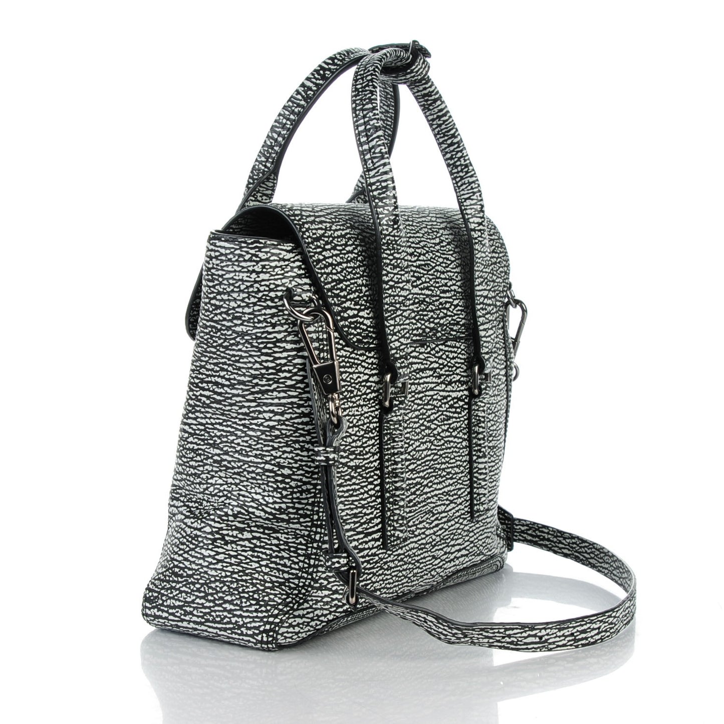 3.1 Calfskin Embossed Medium Pashli Satchel Black Cream