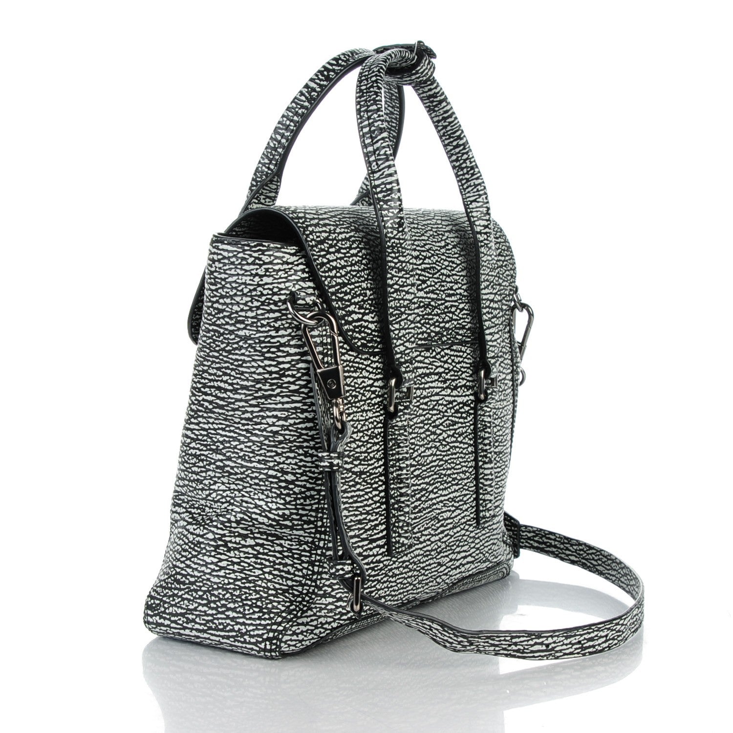 3.1 Phillip Lim 3.1 Calfskin Embossed Medium Pashli Satchel Black Cream 3 of 7