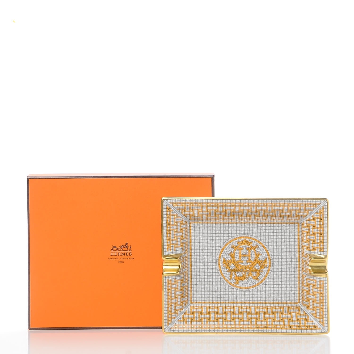 Hermes Porcelain Mosaique Au 24 Gold Ashtray 5 of 5