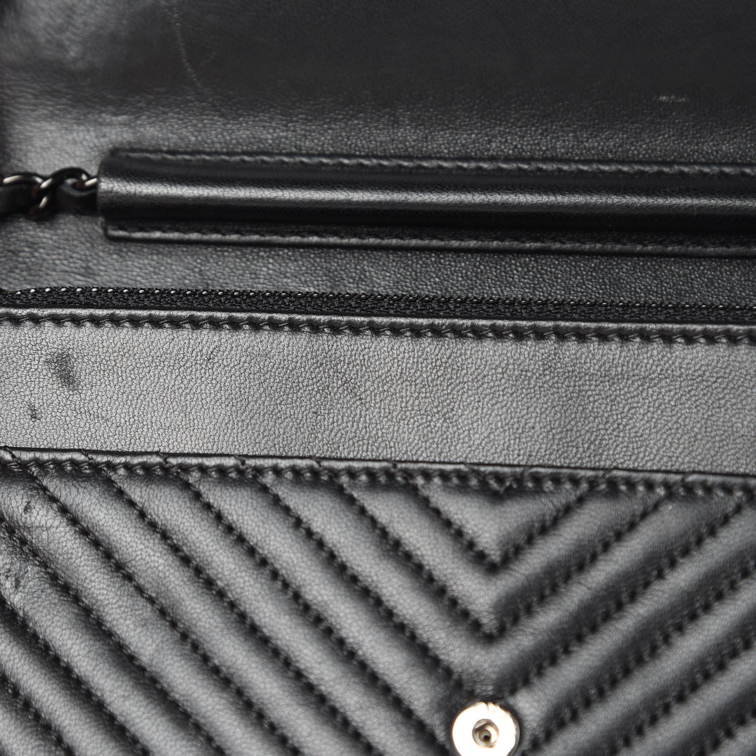 Chanel Lambskin Chevron Quilted Wallet On Chain WOC So Black 12 of 16
