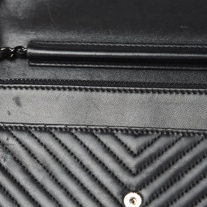 Chanel Lambskin Chevron Quilted Wallet On Chain WOC So Black 12 of 16