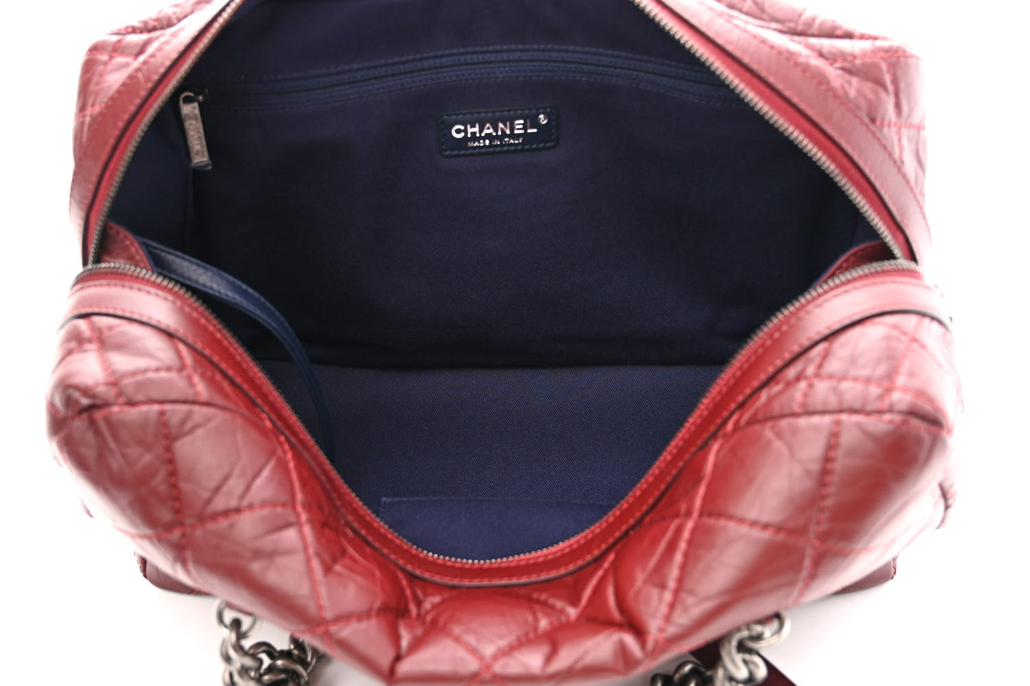 Aged Calfskin Quilted Large Secret Tag Bowling Bag Burgundy