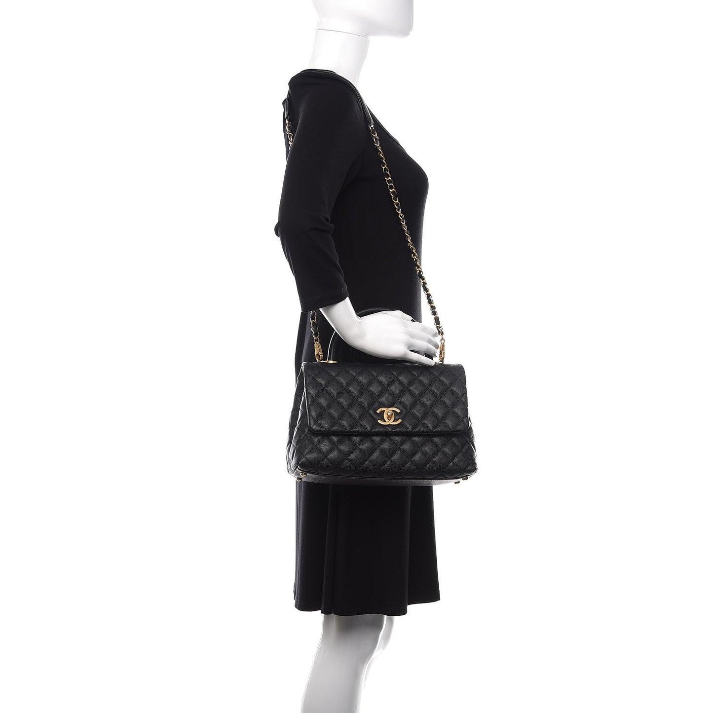 Caviar Quilted Small Coco Handle Flap Black