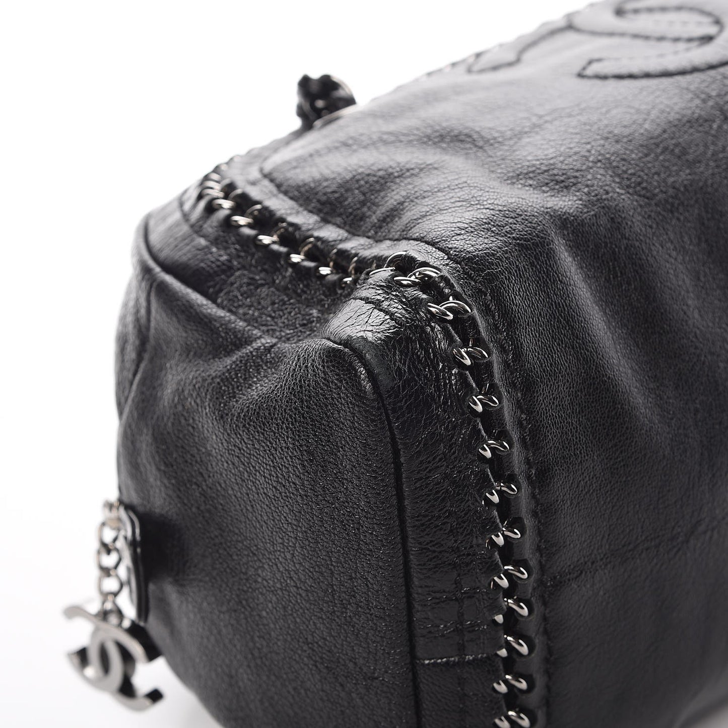 Metallic Goatskin Medium Luxe Ligne Bowler Black