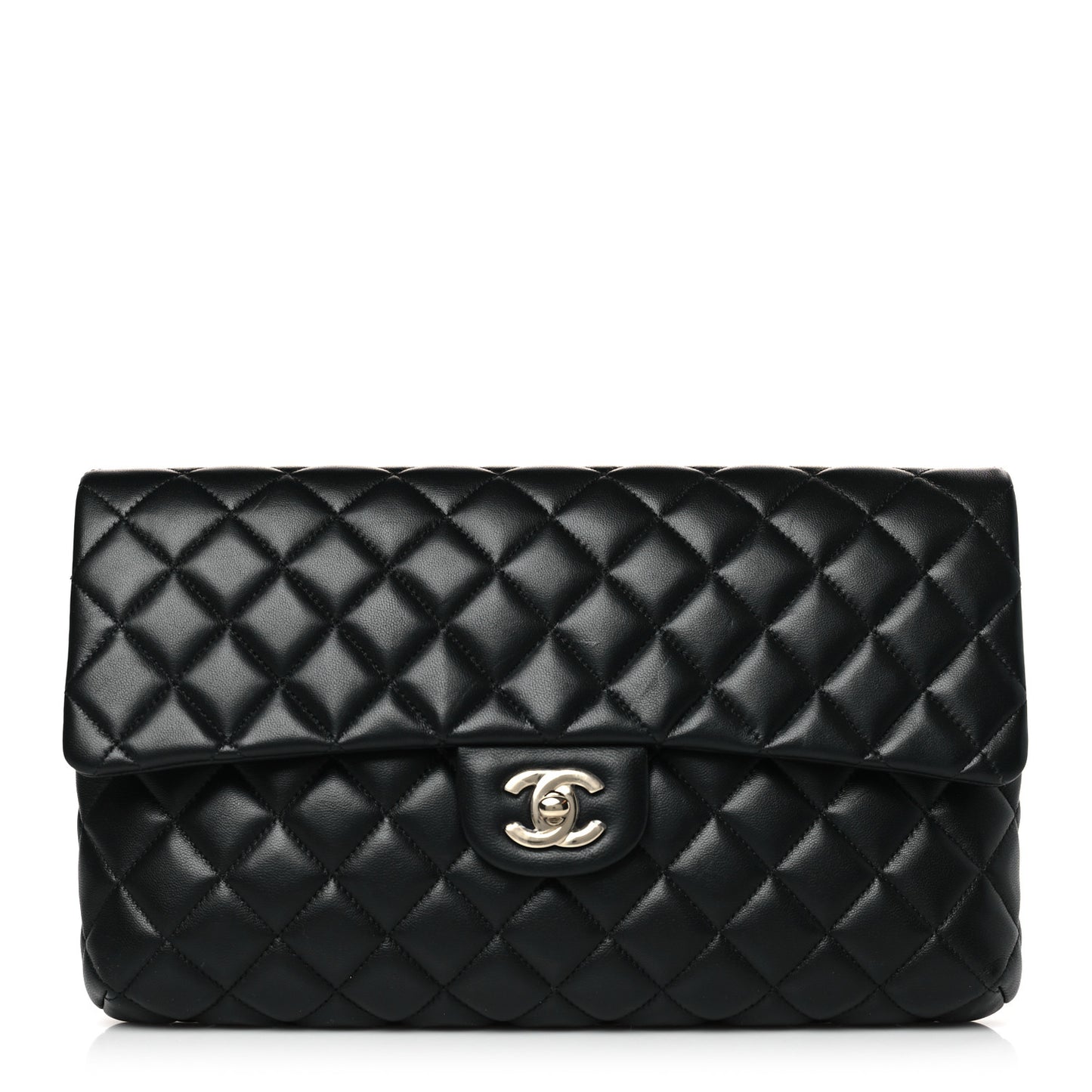 Lambskin Quilted Flap Clutch Black