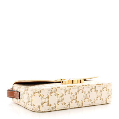 Celine Canvas Calfskin Triomphe Shoulder Bag White 4 of 13
