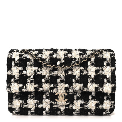 Chanel Tweed Quilted Medium Double Flap Black Ecru White 1 of 11