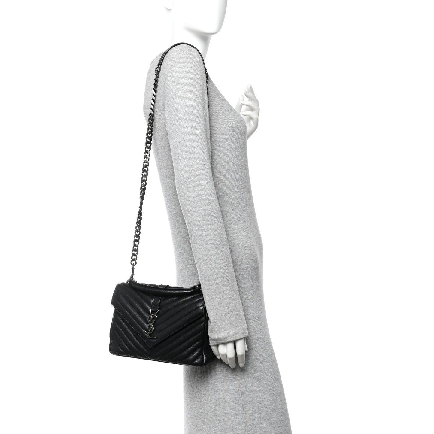 Sheepskin Matelasse Chevron Monogram Medium College Bag Black