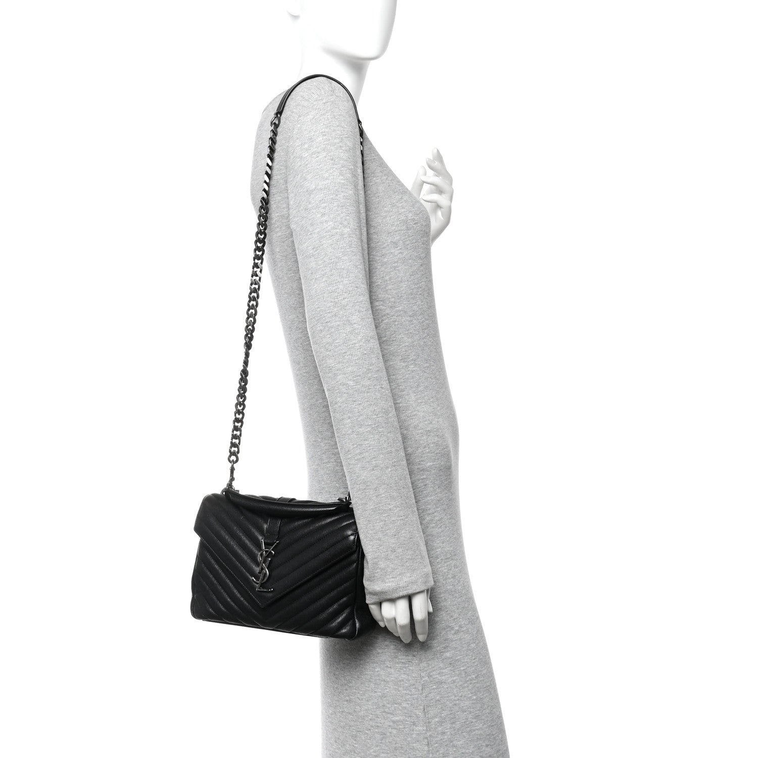 Saint Laurent Sheepskin Matelasse Chevron Monogram Medium College Bag Black 2 of 10