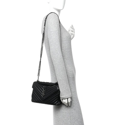 Saint Laurent Sheepskin Matelasse Chevron Monogram Medium College Bag Black 2 of 10