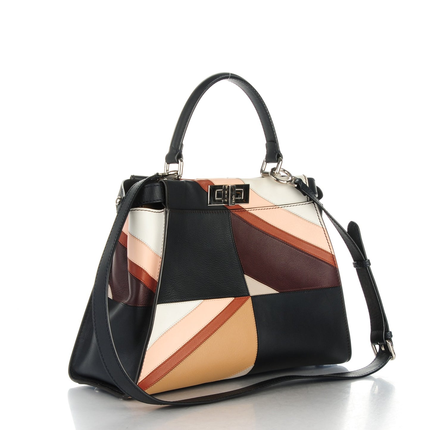 Vitello Seta Patchwork Medium Peekaboo Iconic Satchel Night Blue Multicolor