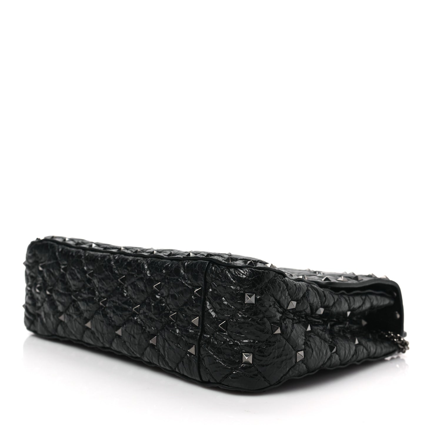 Craquele Nappa Medium Rockstud Spike Shoulder Bag Black