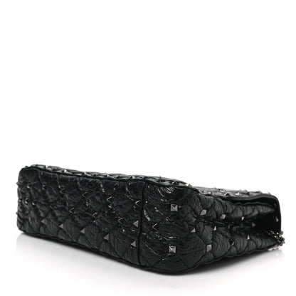 Valentino Garavani Craquele Nappa Medium Rockstud Spike Shoulder Bag Black 7 of 7