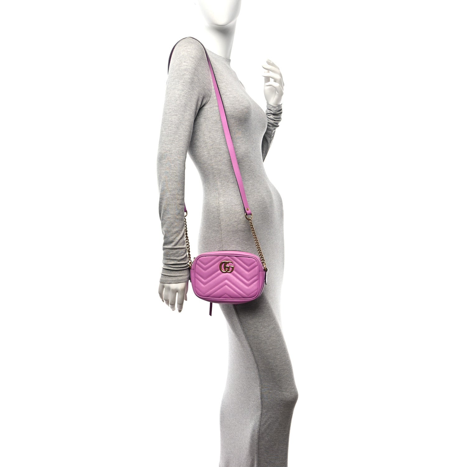 Gucci Calfskin Matelasse Mini GG Marmont Chain Shoulder Bag Candy Mousse 2 of 12