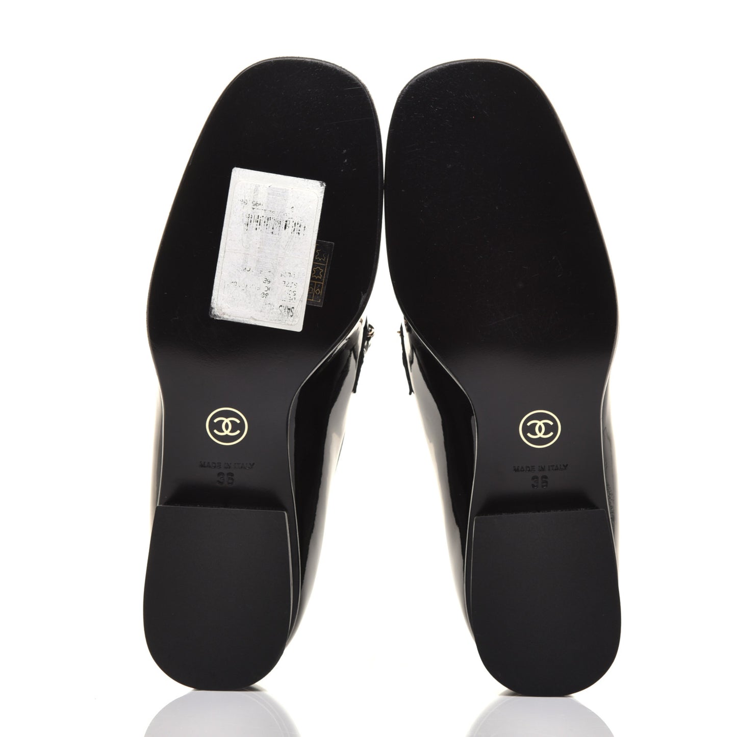 Patent Calfskin CC Chain Mocassin Loafers 36 Black