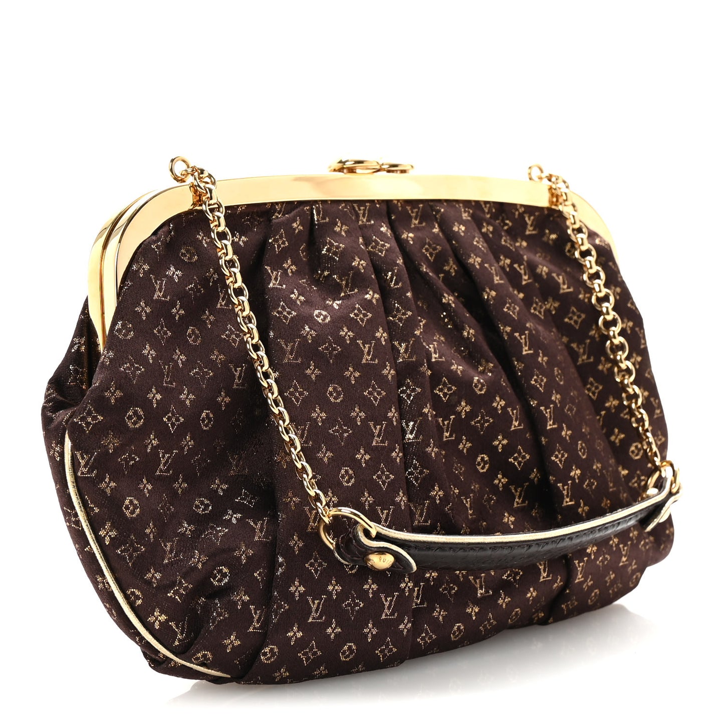 Satin Monogram Aumoniere Clutch Brown