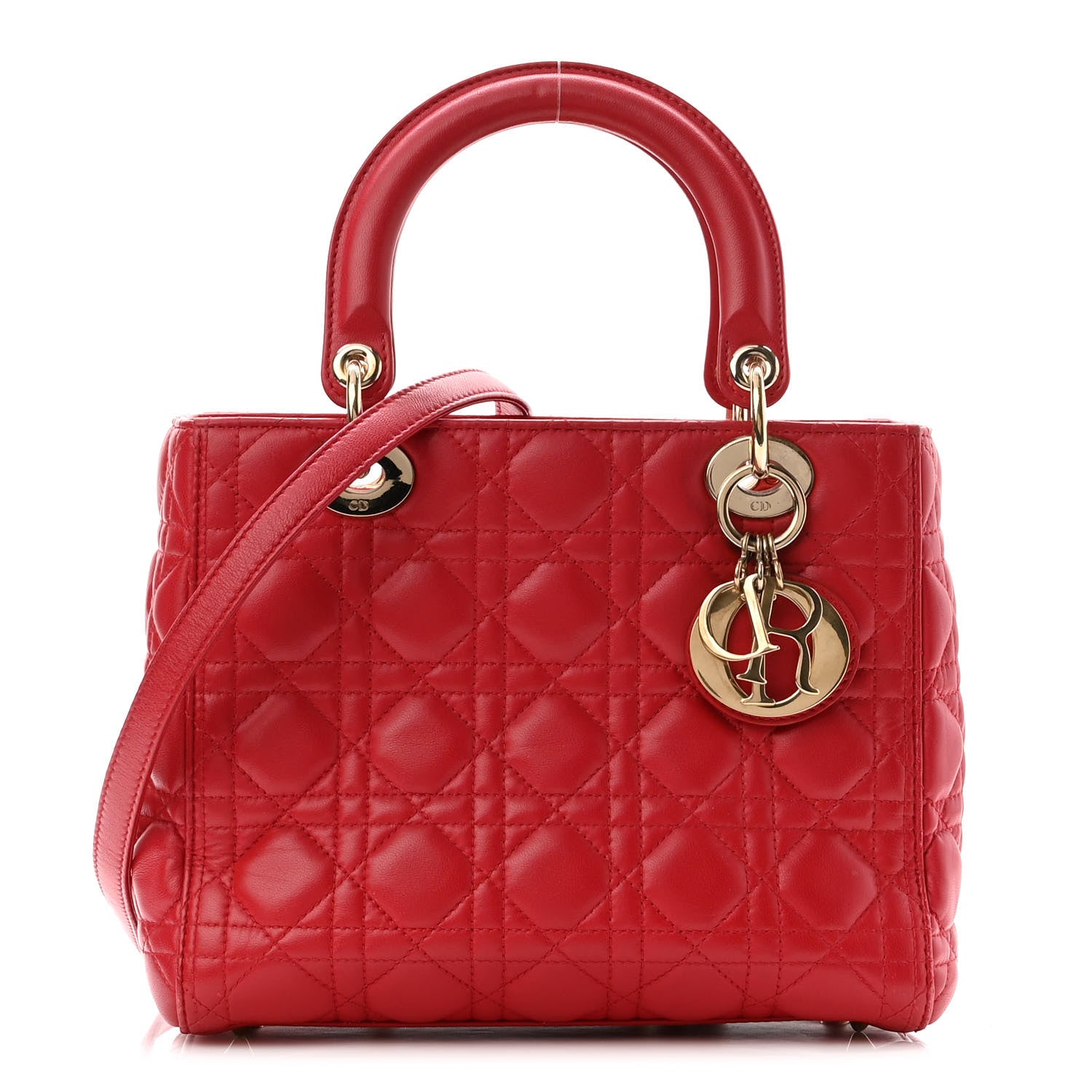 Christian Dior Lambskin Cannage Medium Lady Dior Red 1 of 11