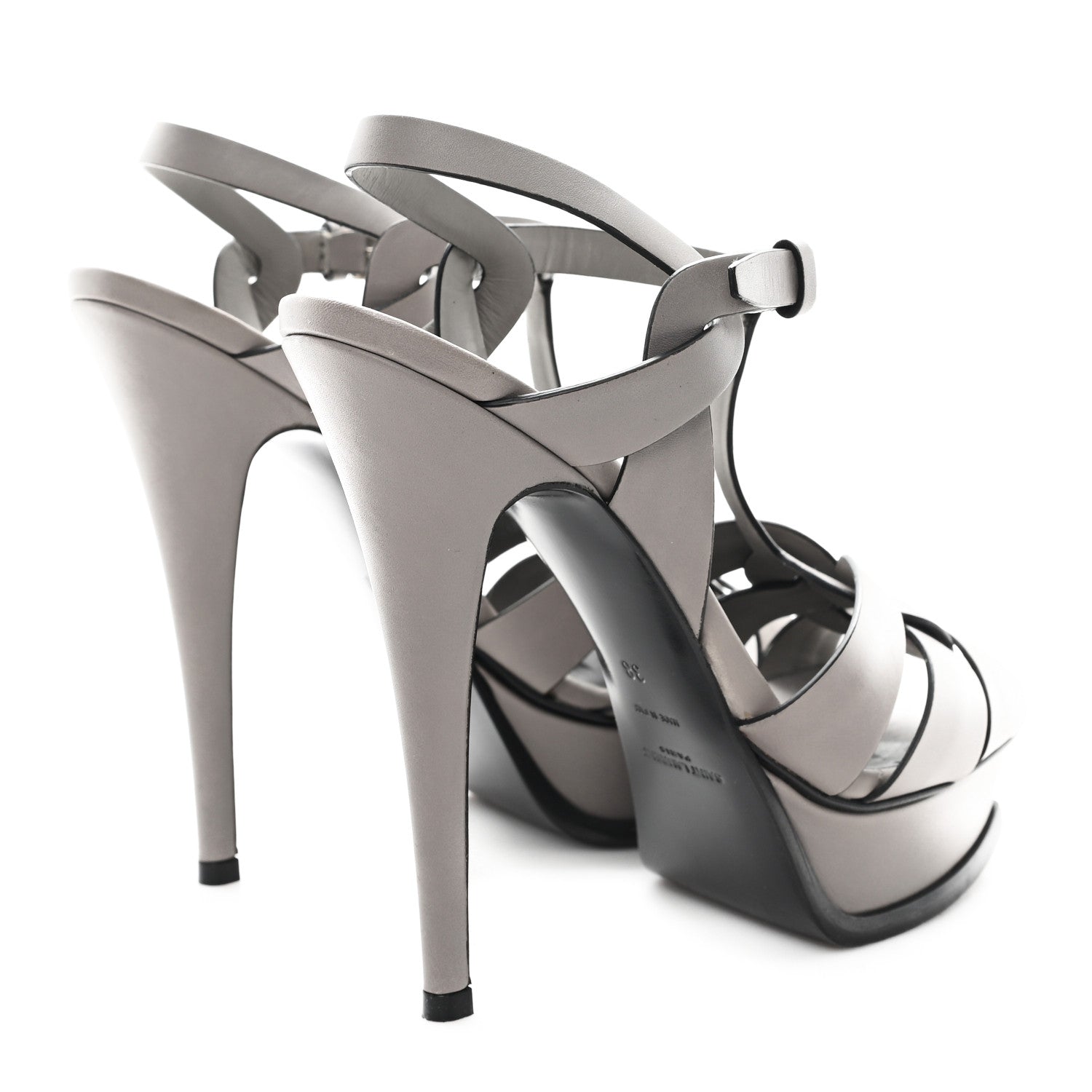 Saint Laurent Calfskin Tribute 105 Platform Sandals 38 Grey 5 of 9