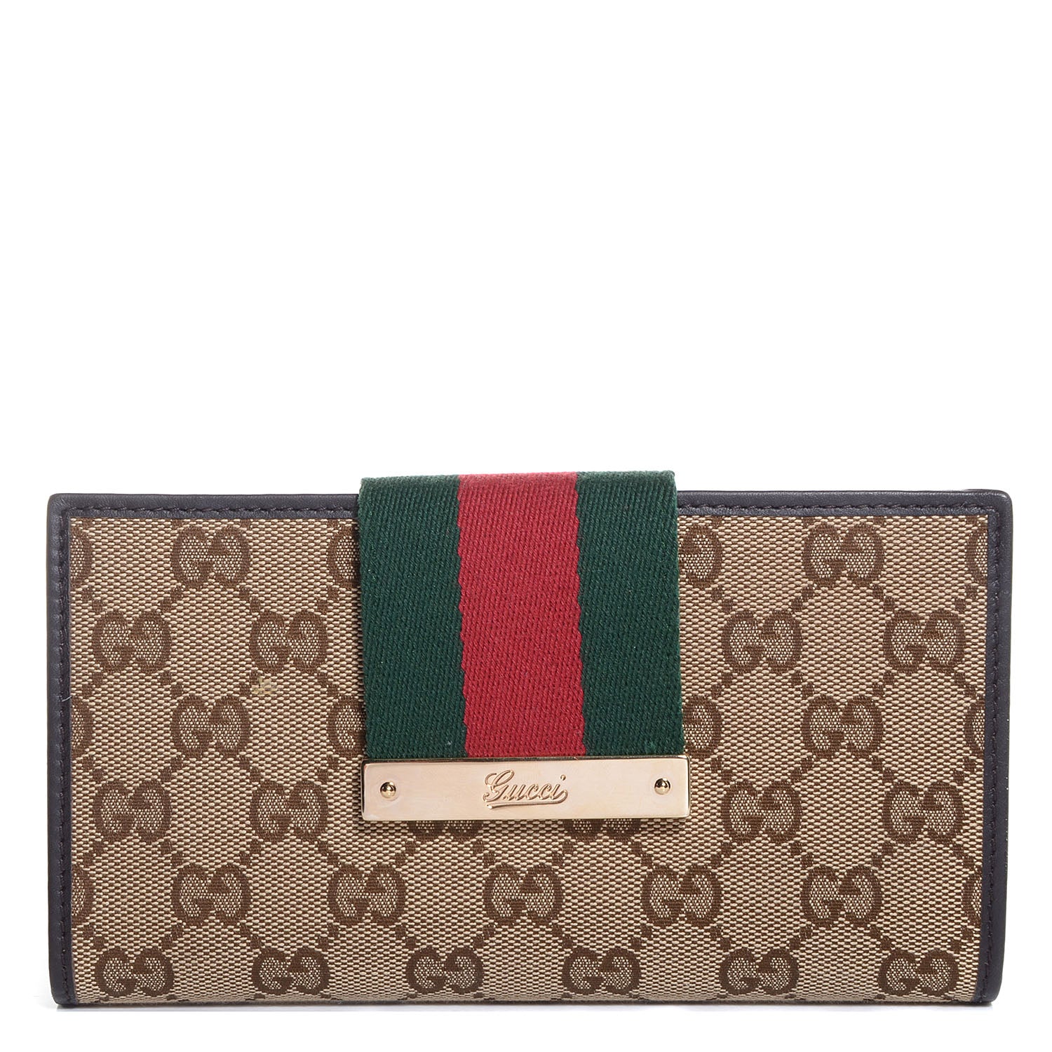 Gucci Monogram Calfskin Ladies Web Continental Wallet Beige Ebony Cocoa 1 of 7