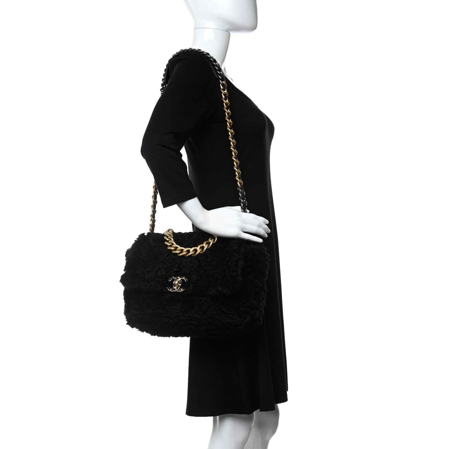 Chanel Shearling Sheepskin Large Chanel 19 Flap Black 2 of 9