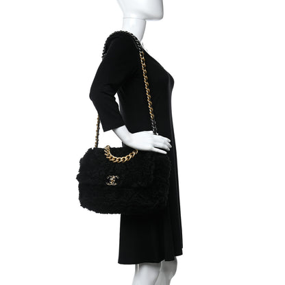 Chanel Shearling Sheepskin Large Chanel 19 Flap Black 2 of 9