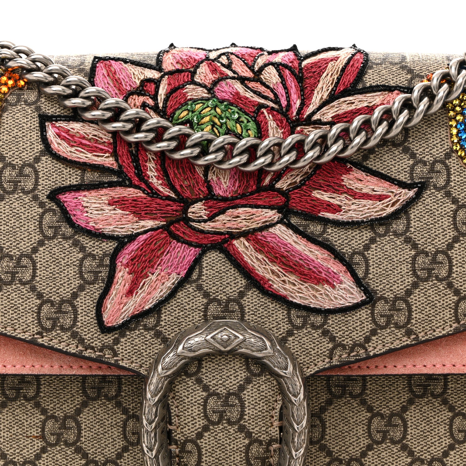 Gucci GG Supreme Monogram Crystal Floral Embroidered Medium