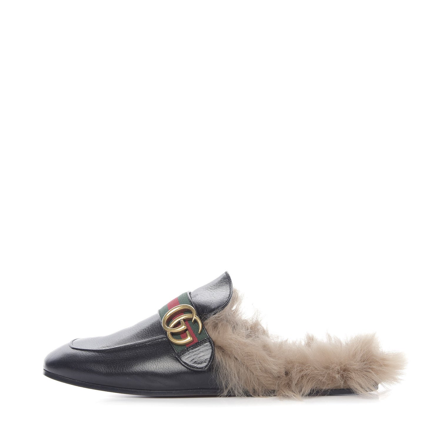Goatskin Fur Web GG Mens Princetown Slippers 8 Black