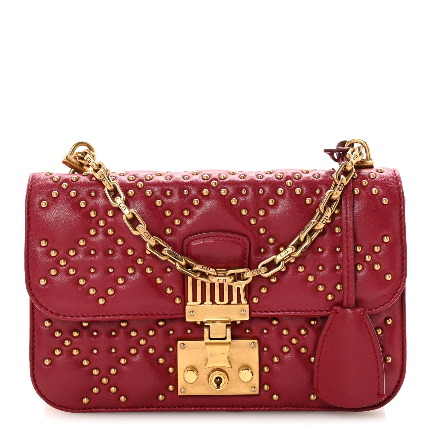 Christian Dior Lambskin Cannage Studded Small Dioraddict Flap Bag Red 1 of 9