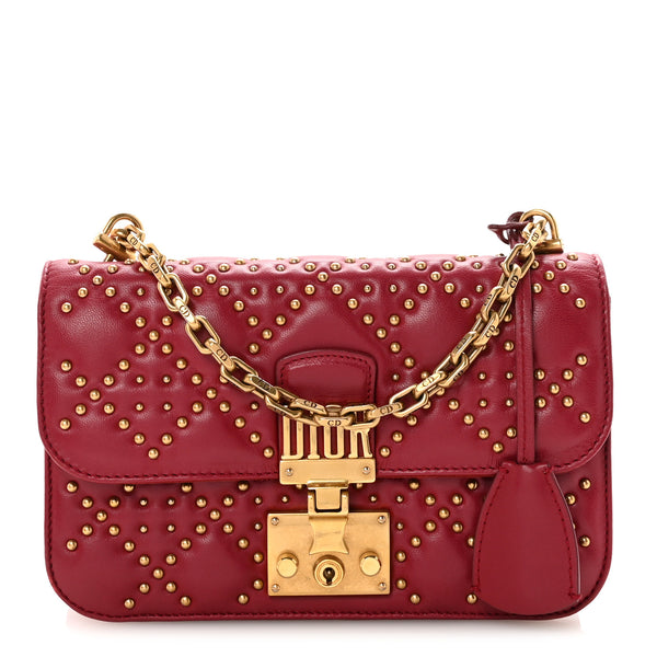 Christian Dior レザーケース バーガンディ Christian Dior Lambskin Cannage Studded Small Dioraddict Flap Bag