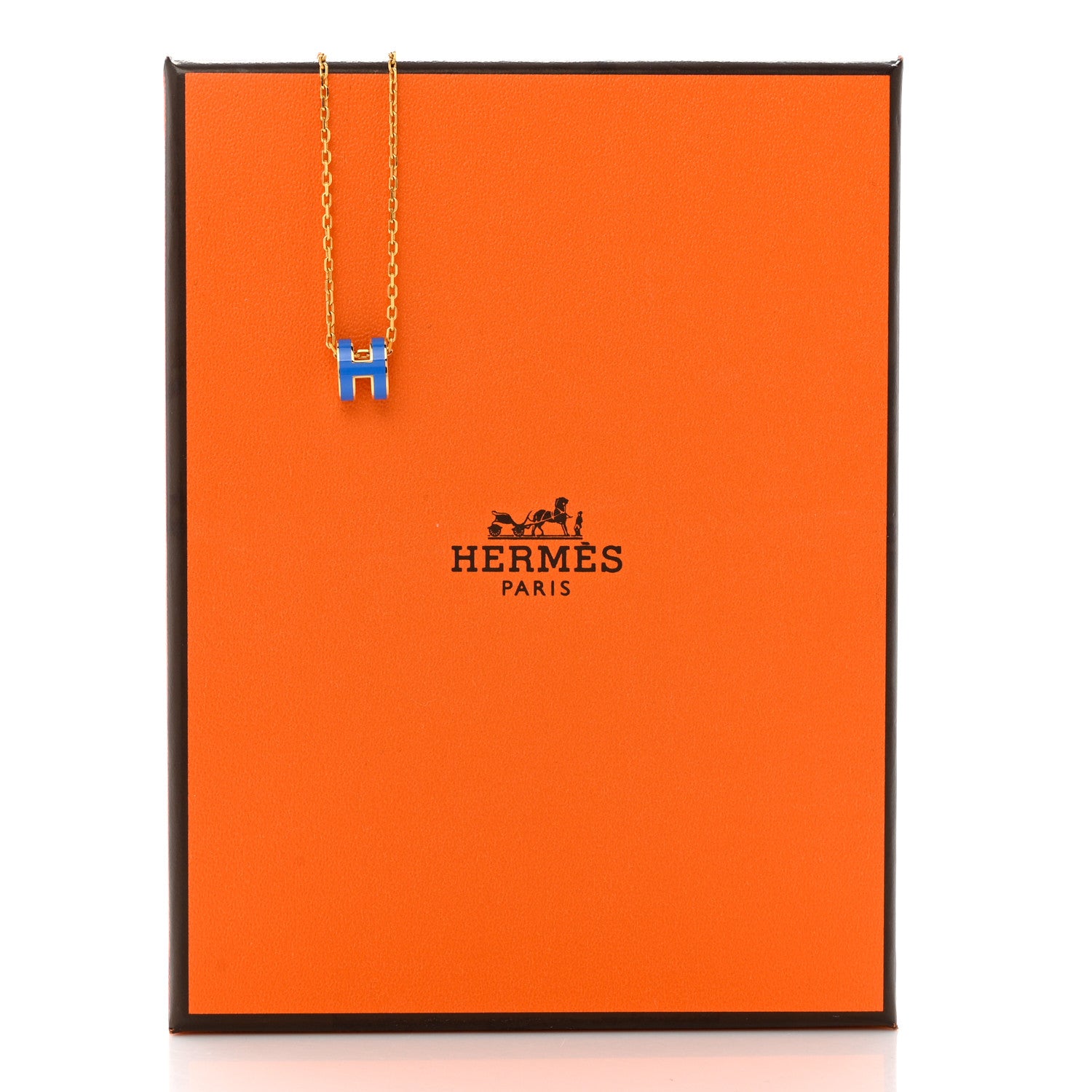 Hermes Lacquered Gold Mini Pop H Pendant Necklace Bleu Sature 8 of 8