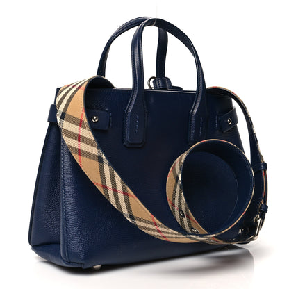 Burberry Grainy Calfskin House Check Small Banner Tote Regency Blue 5 of 13