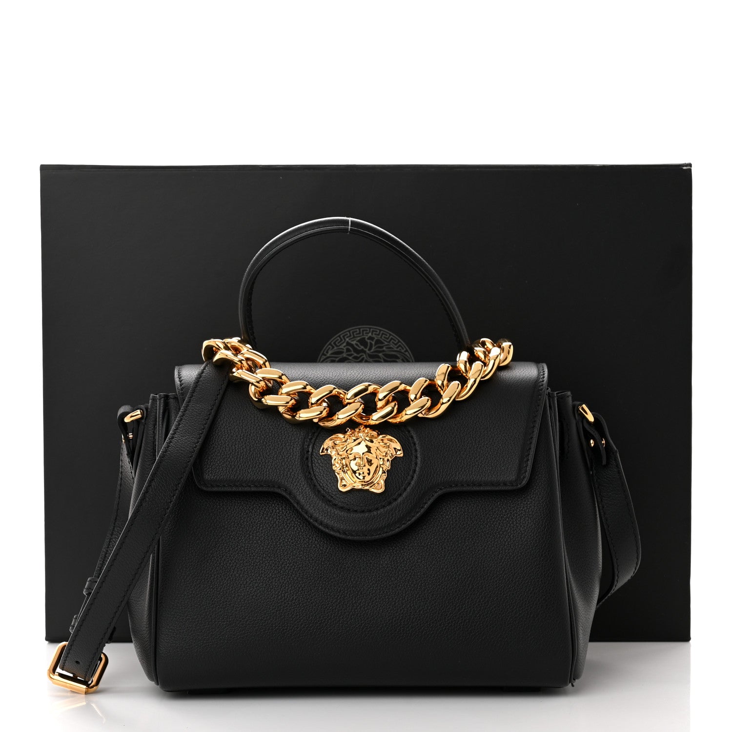 Versace Calfskin Medium La Medusa Top Handle Handbag Black 11 of 11