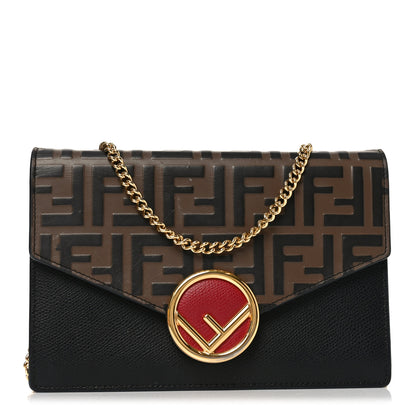 Fendi Vitello Cruise F is Fendi Bi-Color FF 1974 Embossed Medium Envelope Wallet On Chain Black Maya 1 of 10
