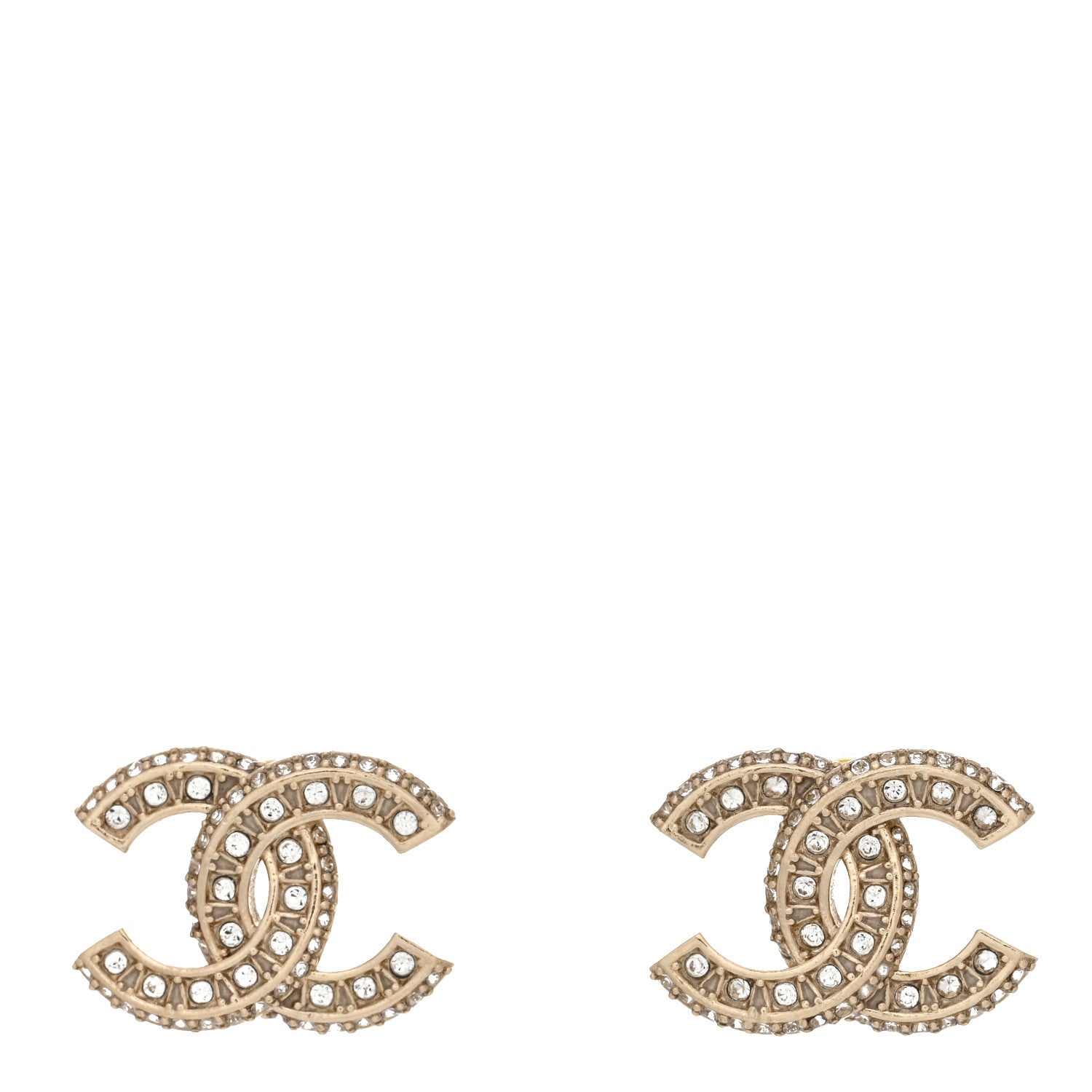 Chanel Crystal Timeless CC Earrings Light Gold 1 of 5