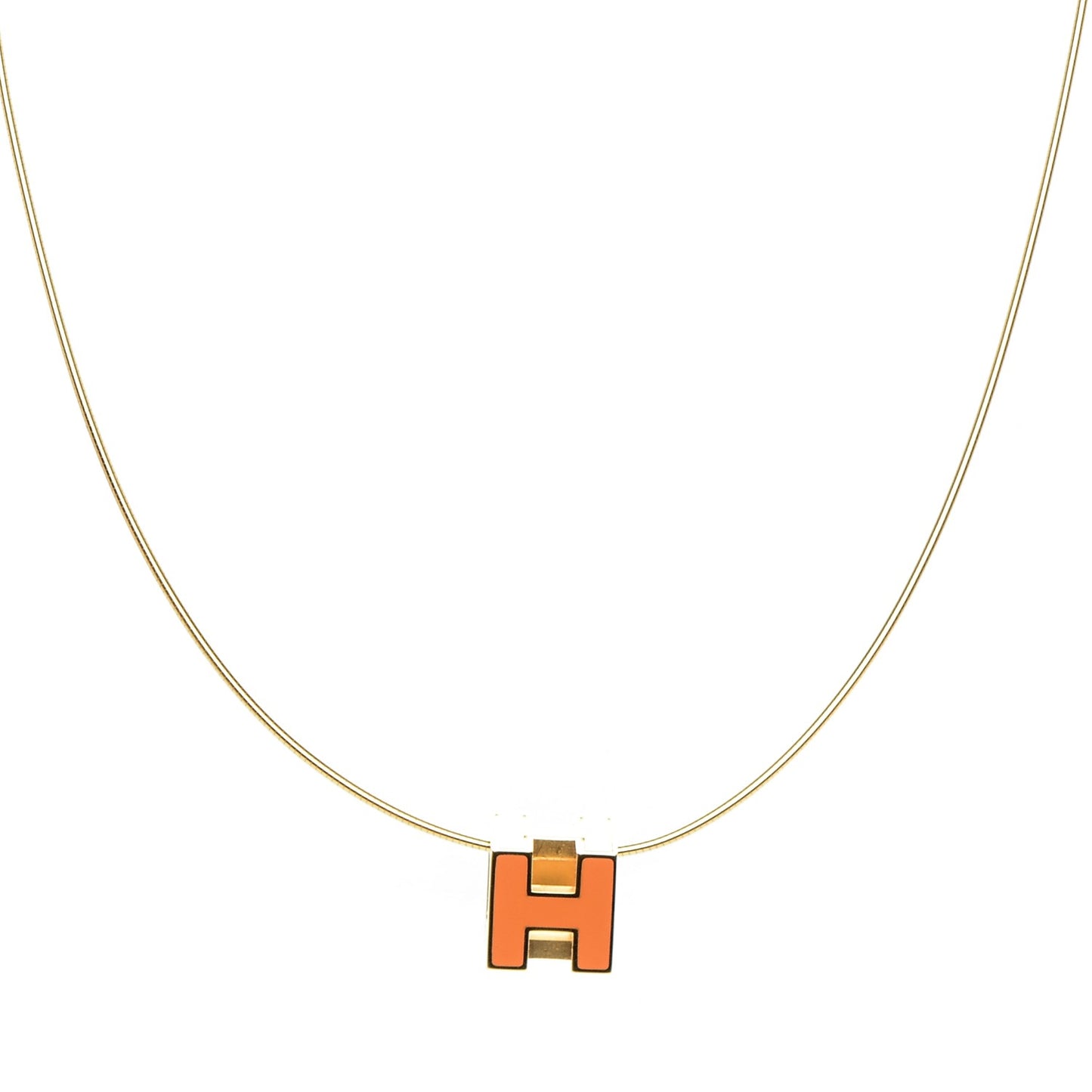 Gold Lacquered Cage d'H Pendant Necklace Orange