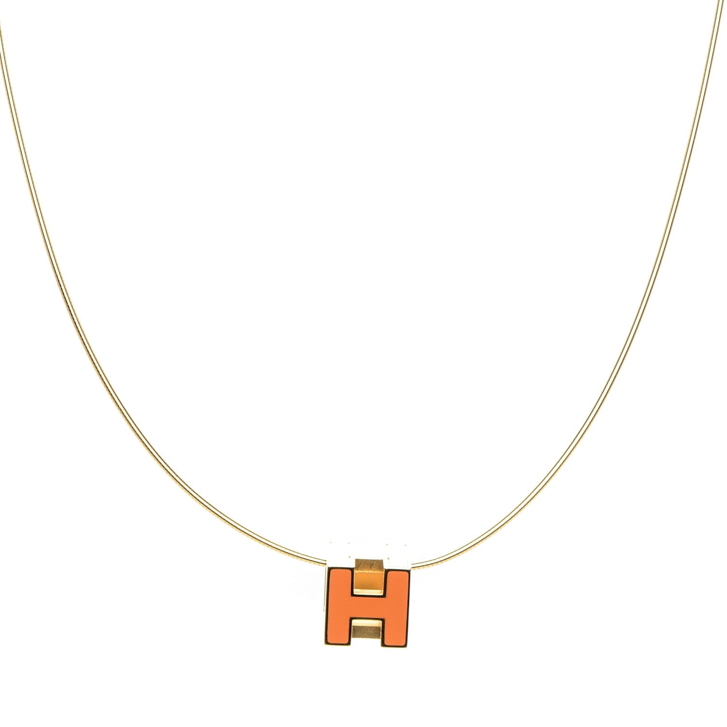 Hermes Gold Lacquered Cage d'H Pendant Necklace Orange 1 of 8