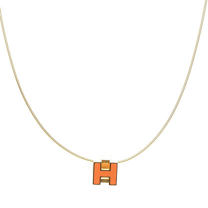 Hermes Gold Lacquered Cage d'H Pendant Necklace Orange 1 of 8