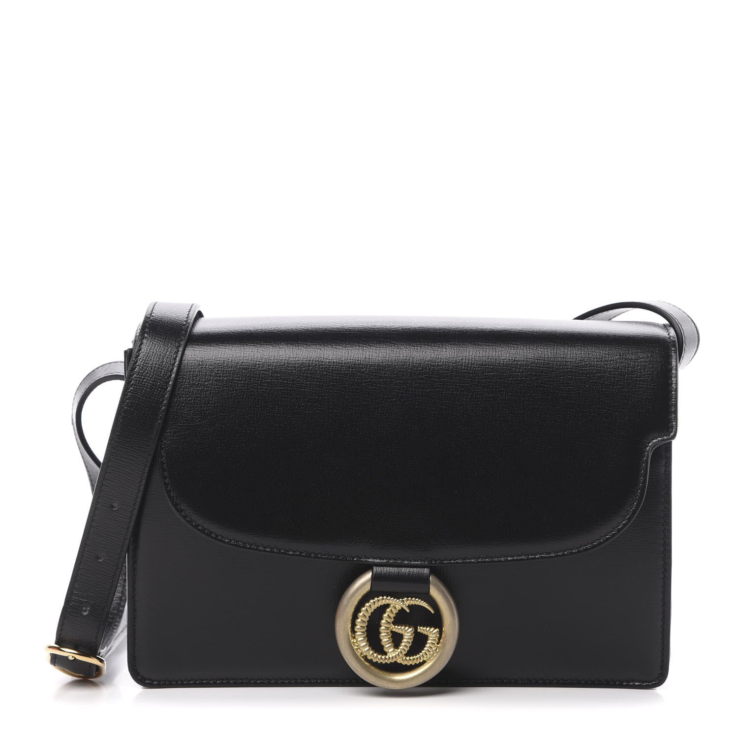 Gucci Textured Calfskin Small Torchon GG Ring Shoulder Bag Black 1 of 13