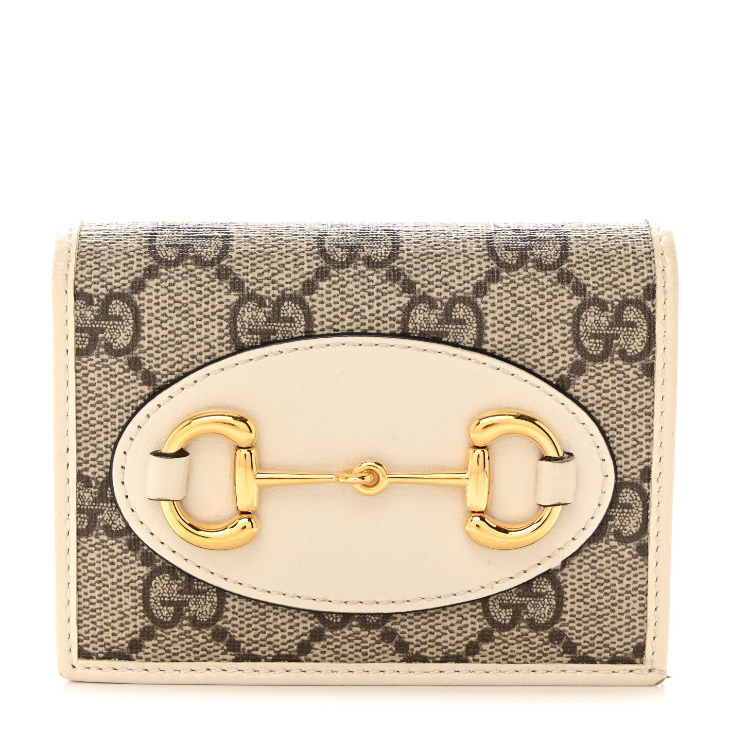 Gucci GG Supreme Monogram Azalea Calfskin Horsebit 1955 Card Case Wallet Beige Ebony Mystic White 1 of 9