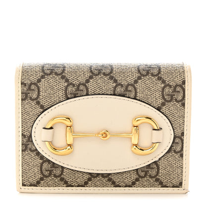 Gucci GG Supreme Monogram Azalea Calfskin Horsebit 1955 Card Case Wallet Beige Ebony Mystic White 1 of 9