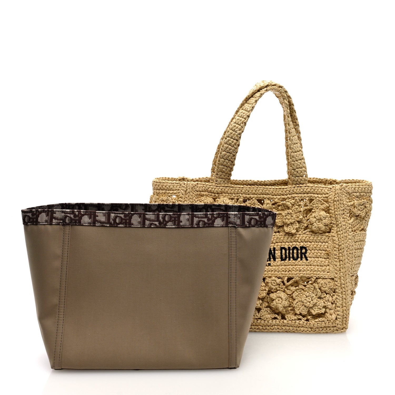 Christian Dior Woven Raffia Floral Embellished Small Book Tote Natural 3 of 12