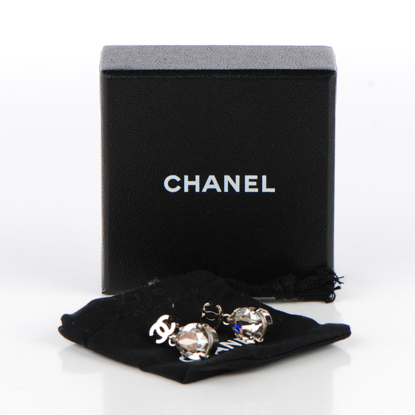 Crystal CC Tear Drop Earrings Silver