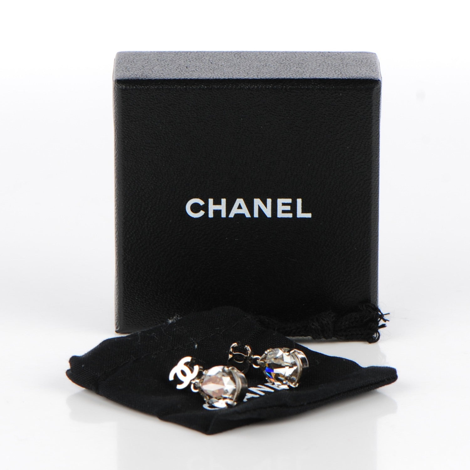 Chanel Crystal CC Tear Drop Earrings Silver 3 of 3
