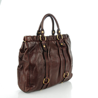 Miu Miu Vitello Lux Gathered Shopper Tote Brown 3 of 7