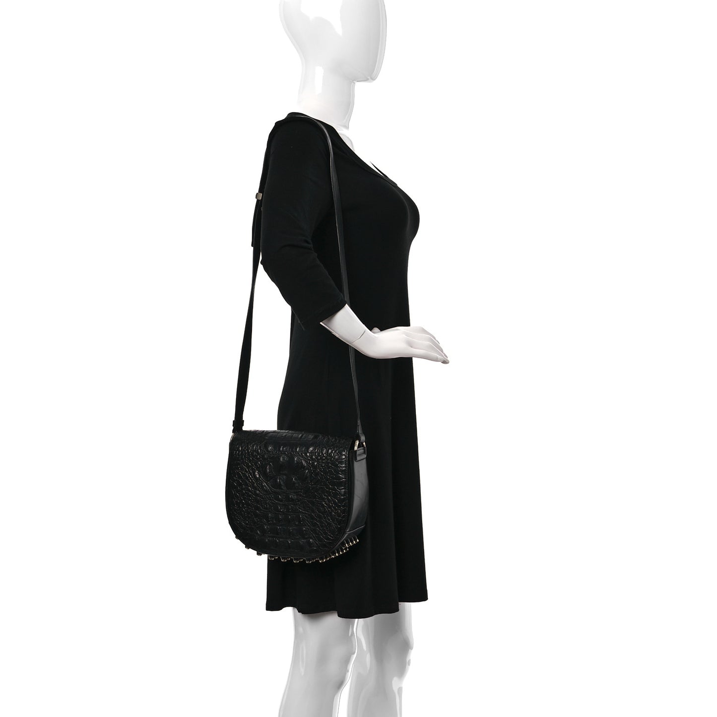 Calfskin Crocodile Embossed Small Lia Sling Black Pale Gold Hardware