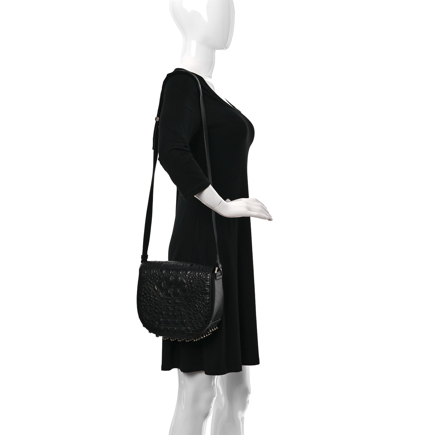 Alexander Wang Calfskin Crocodile Embossed Small Lia Sling Black Pale Gold Hardware 2 of 13