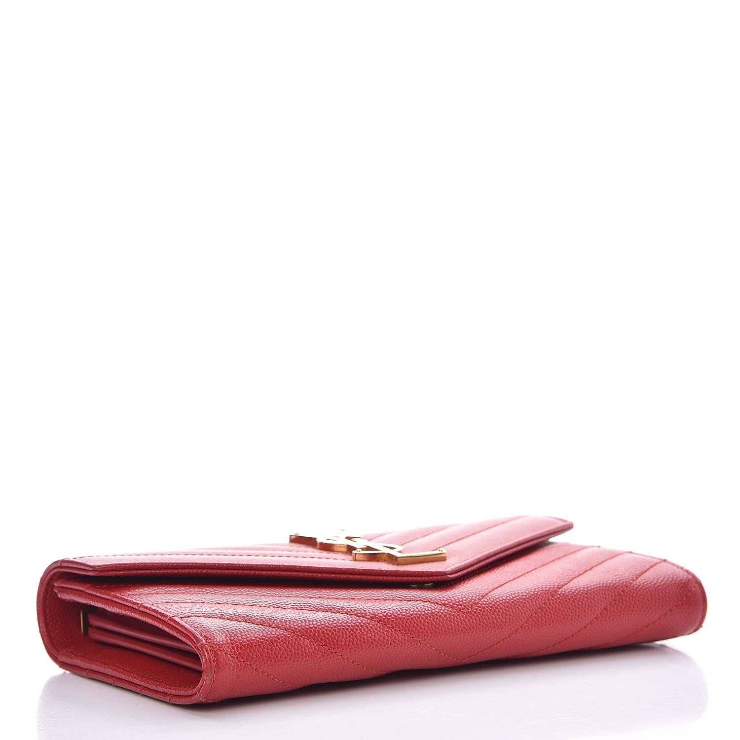 Saint Laurent Grain De Poudre Matelasse Chevron Monogram Flap Wallet Red 4 of 13