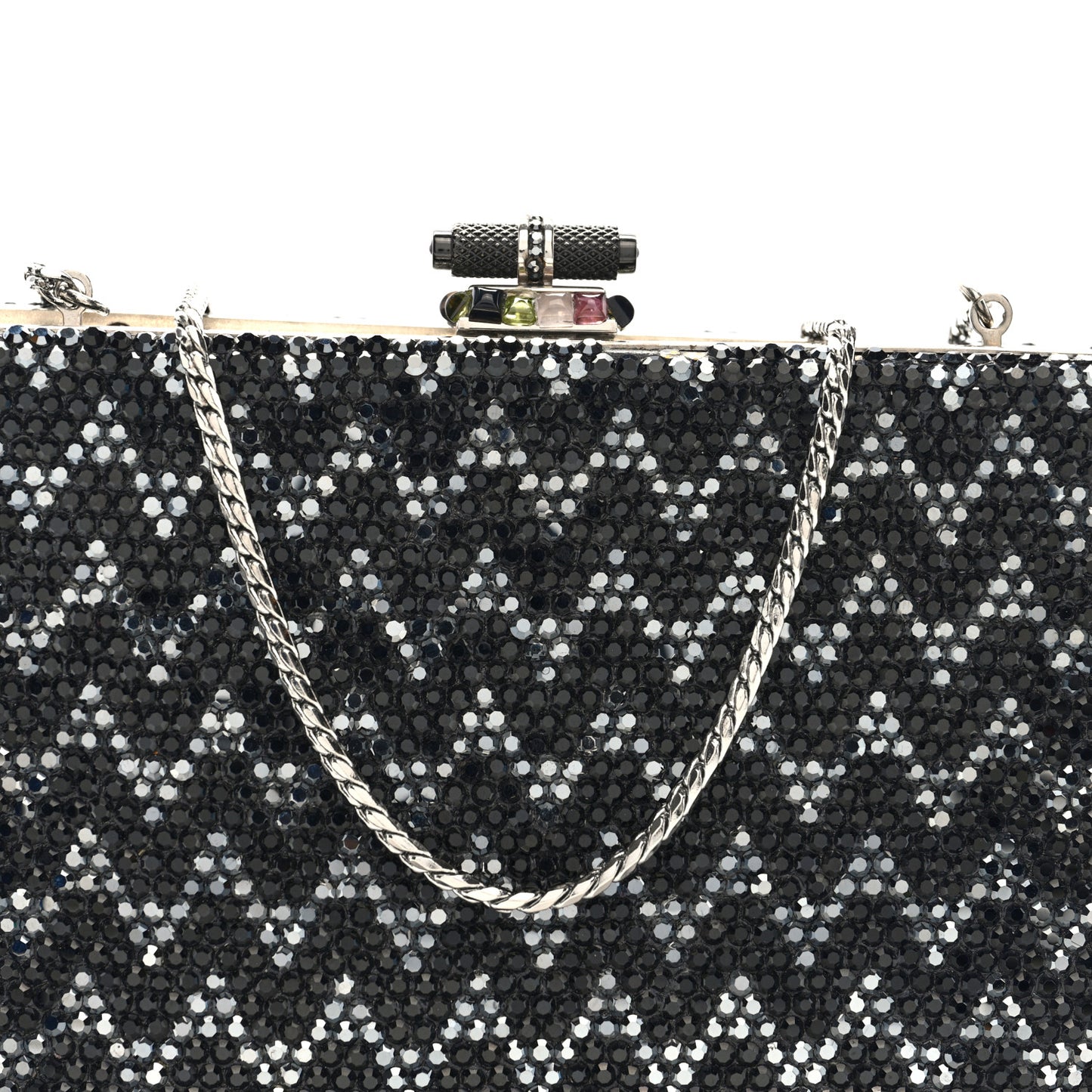 Swarovski Crystal Minaudiere Clutch Black Silver
