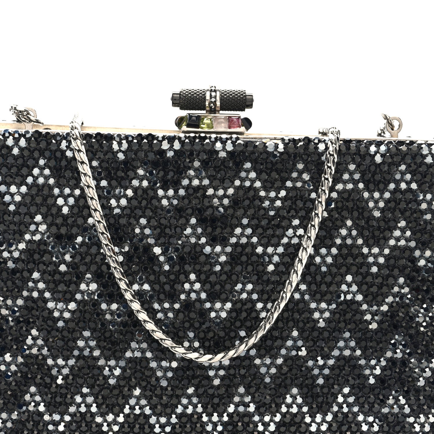 Judith Leiber Swarovski Crystal Minaudiere Clutch Black Silver 8 of 10